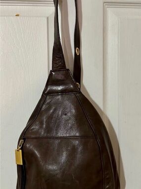 Tignanello Dark Brown Leather Sling Bag with Gold Accent